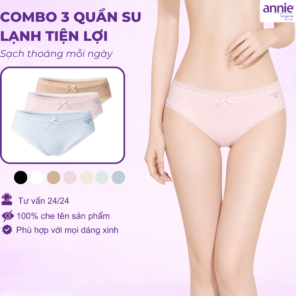 Combo 3 Quần Lót Nữ Su Lụa annie QE2181 Mềm Mịn, Thoáng Mát, Co Giãn 4 Chiều