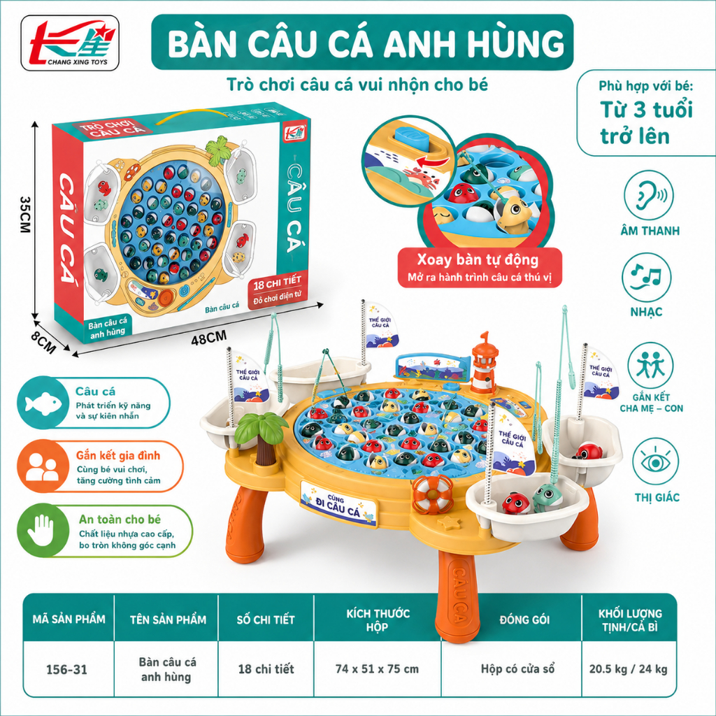Đồ Chơi Câu Cá Điện Nhiều Người Chơi Cho Bé – Bàn Câu Cá Xoay 360° Có Nhạc Vui Nhộn Kèm Cần Câu