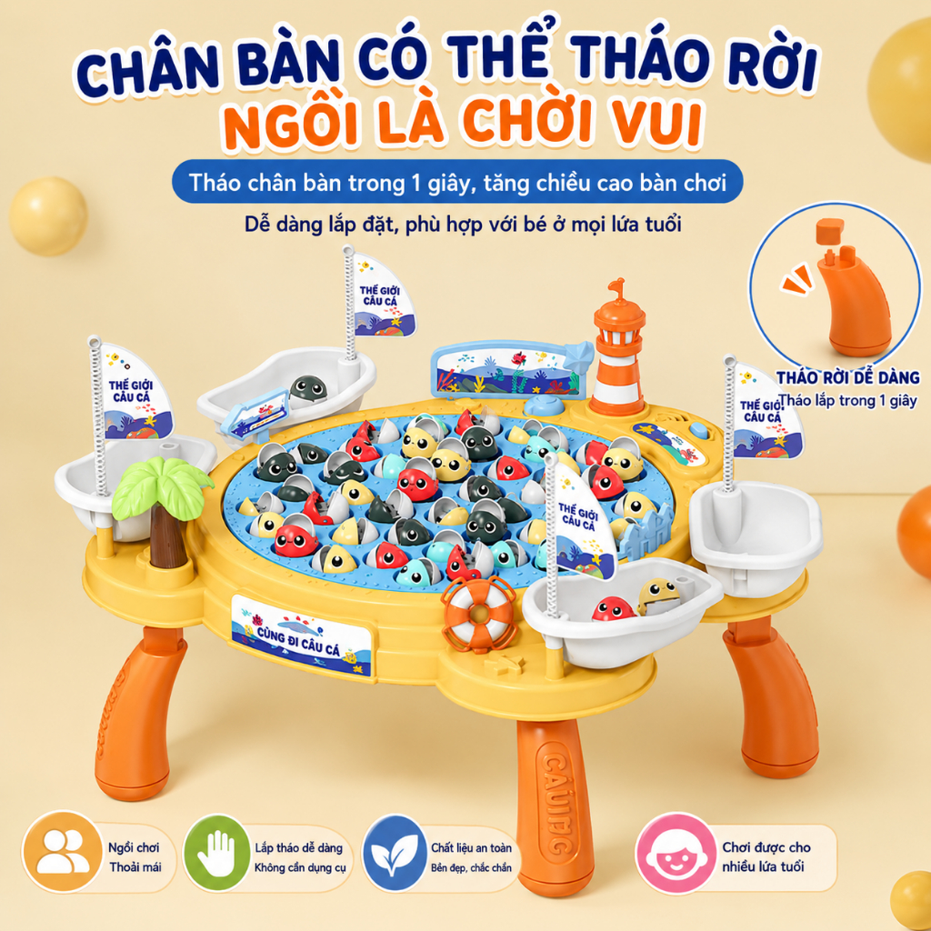 Đồ Chơi Câu Cá Điện Nhiều Người Chơi Cho Bé – Bàn Câu Cá Xoay 360° Có Nhạc Vui Nhộn Kèm Cần Câu