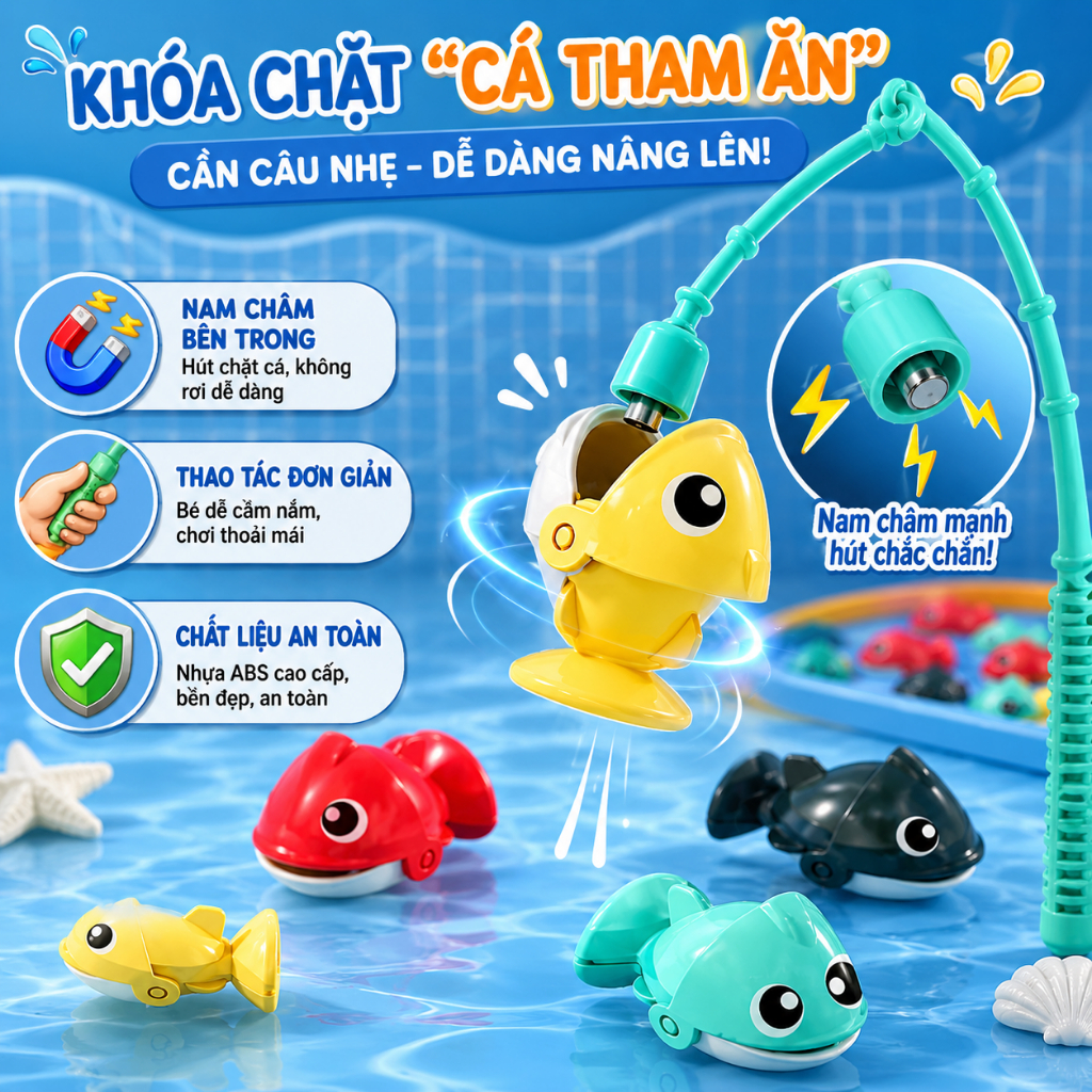 Đồ Chơi Câu Cá Điện Nhiều Người Chơi Cho Bé – Bàn Câu Cá Xoay 360° Có Nhạc Vui Nhộn Kèm Cần Câu