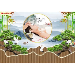 Tranh dán spa dưỡng sinh, trang trí spa gội đầu dưỡng sinh, tranh ngâm chân thảo dược in trên vải lụa (tặng kèm keo dán)