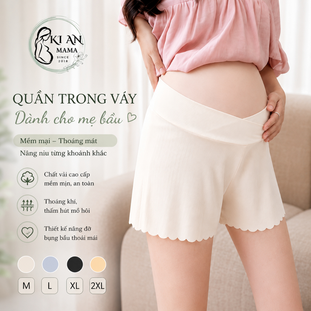 [COMBO SIÊU HỜI] Quần bầu Ki An Ms 02 cạp chéo mặc trong váy bà bầu có chun chỉnh Quần Bầu Mặc Trong Váy Chất Cotton tăm