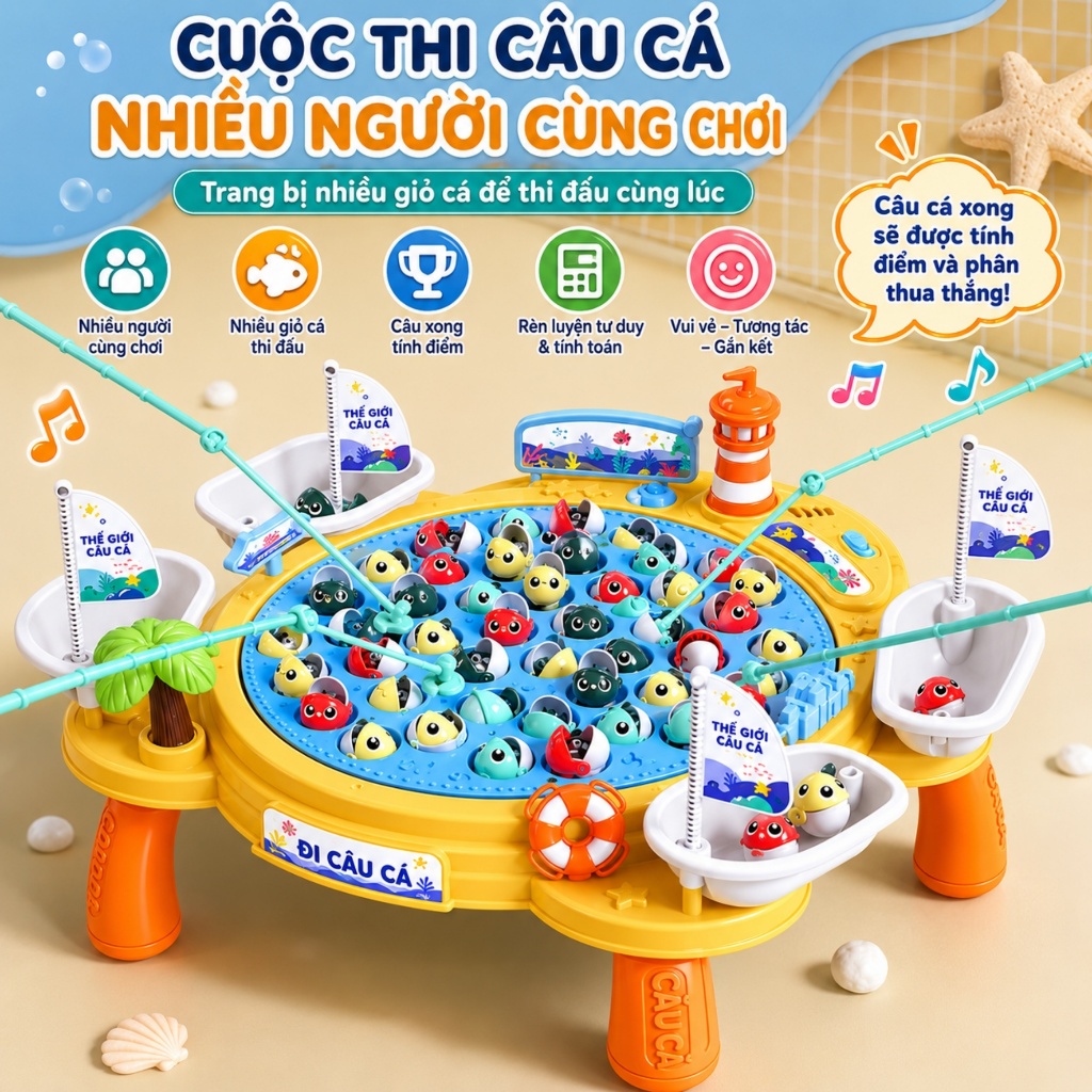Đồ Chơi Câu Cá Điện Nhiều Người Chơi Cho Bé – Bàn Câu Cá Xoay 360° Có Nhạc Vui Nhộn Kèm Cần Câu