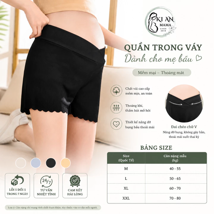 Quần bầu Ki An Ms 02 cạp chéo mặc trong váy bà bầu có chun chỉnh Quần Bầu Mặc Trong Váy Chất Cotton tăm