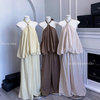 Set Đũi Áo Yếm Bồng Mix Quần Suông Chuẩn Nhung Đặng
