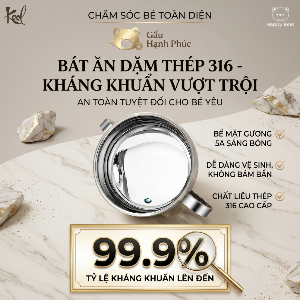 Chén Inox 316 Cho Bé Có Tay Cầm, Chén Ăn Dặm Cho Bé, Chén Ăn Cơm, Bát Inox, Bát ăn inox cách nhiệt