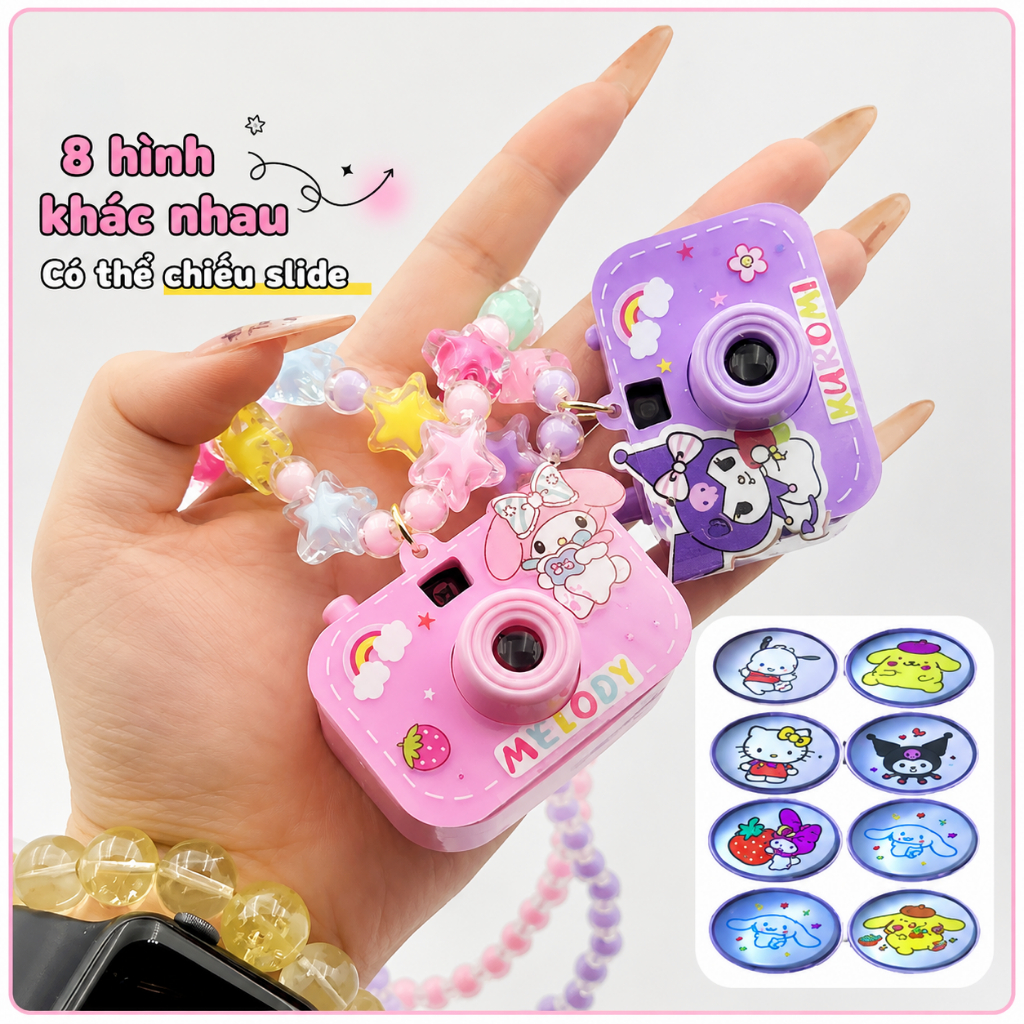 Vòng Cổ Máy Ảnh Hoạt Hình Chiếu Slide Cho Bé – Máy Chiếu Mini Đeo Cổ 8 Hình Cute Kèm Dây Hạt Xinh Xắn