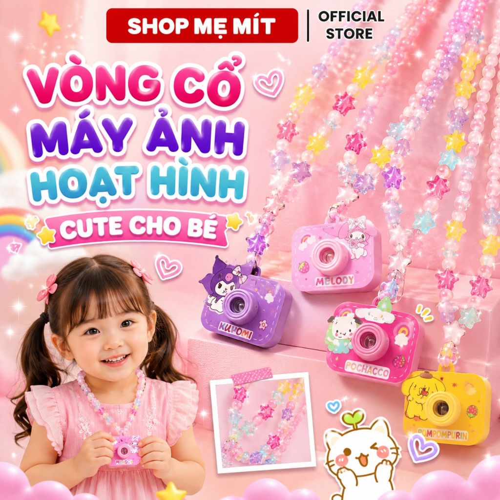 Vòng Cổ Máy Ảnh Hoạt Hình Chiếu Slide Cho Bé – Máy Chiếu Mini Đeo Cổ 8 Hình Cute Kèm Dây Hạt Xinh Xắn