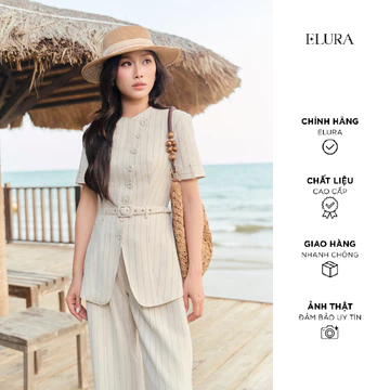 Áo Ký Giả Sọc Kem ELURA - Áo Peplum Sọc Dọc, Cổ Tròn, Đứng Form, Tôn Dáng Thanh Lịch | A0066