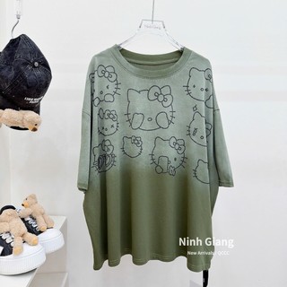Áo Thun Nữ Kitty Loang Rêu Form Rộng QCCC Cao Cấp