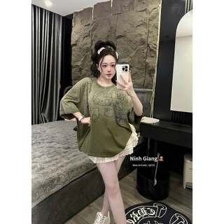 Áo Thun Nữ Kitty Loang Rêu Form Rộng QCCC Cao Cấp