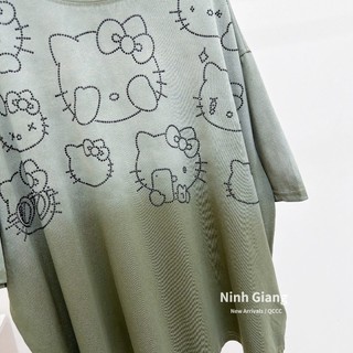 Áo Thun Nữ Kitty Loang Rêu Form Rộng QCCC Cao Cấp