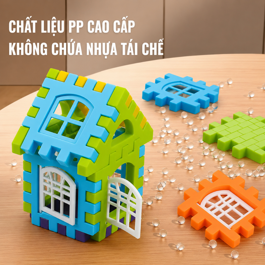 🏠 Bộ Đồ Chơi Lắp Ghép Nhà Cửa 3D Cho Bé 60 Chi Tiết – Xếp Hình Sáng Tạo Phát Triển Tư Duy Cho Bé