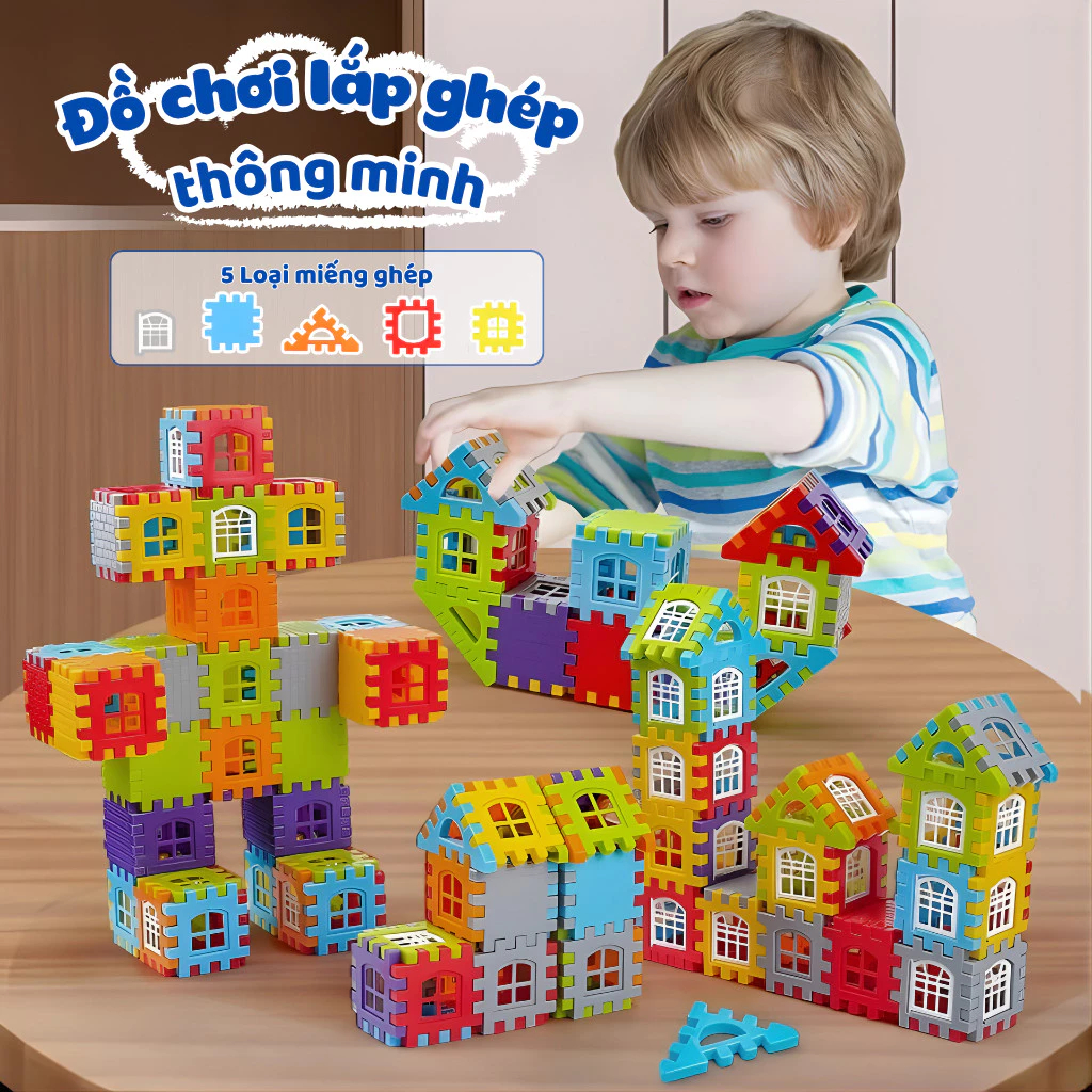 🏠 Bộ Đồ Chơi Lắp Ghép Nhà Cửa 3D Cho Bé 60 Chi Tiết – Xếp Hình Sáng Tạo Phát Triển Tư Duy Cho Bé
