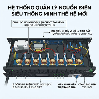 Quản Lý Nguồn P103 Pro Có 10 Cổng Cắm, Tắt Bật Theo Thứ Tự, Được Trang Bị Lọc Nguồn Từng Kênh, An Toàn Hiệu Quả
