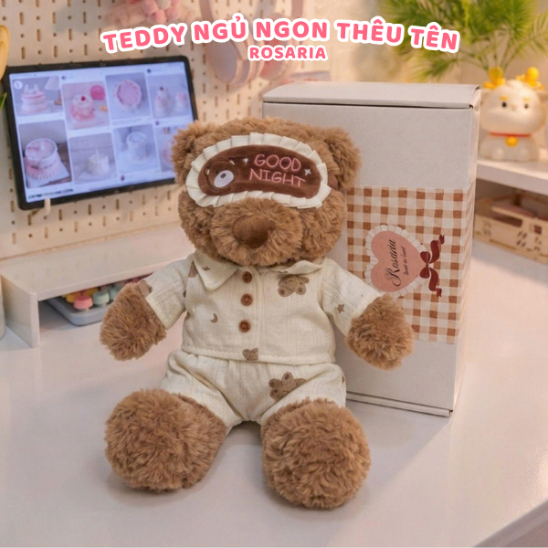 Set Quà Tặng Teddy Ngủ Ngon 35cm Có Thêu Lời Chúc Theo Yêu Cầu – Gấu Teddy Good Night Kèm Hộp Quà Cao Cấp