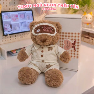 Set Quà Tặng Teddy Ngủ Ngon 35cm Có Thêu Lời Chúc Theo Yêu Cầu – Gấu Teddy Good Night Kèm Hộp Quà Cao Cấp