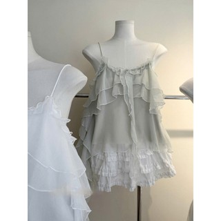 Áo Hai Dây LADYONE Chất Voan Tơ Viền Bèo Tầng Xoắn Bồng Vạc Nhọn Lưng Chun Hàng Quảng Châu.