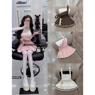 SET ÁO QUÂY MIX YẾM VÁY XẾP LY SỌC CÀI GẤU HOT HIT