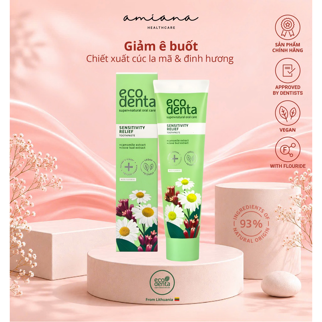Kem đánh răng tự nhiên chăm sóc nướu và răng nhaỵ cảm Ecodenta Sensitivity Relief 100ml-Hoa Cúc & Đinh Hương