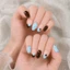 Nailbox thiết kế tự dán, móng giả sơn mắt mèo xanh pastel nấu chấm bi hot trend cá tính LEUBOX