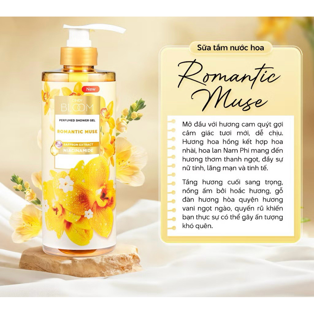 Sữa Tắm Nước Hoa CINDY BLOOM Hương Thơm Ngọt Ngào, Nữ Tính, Làm Sạch Dịu Nhẹ Chai 640g