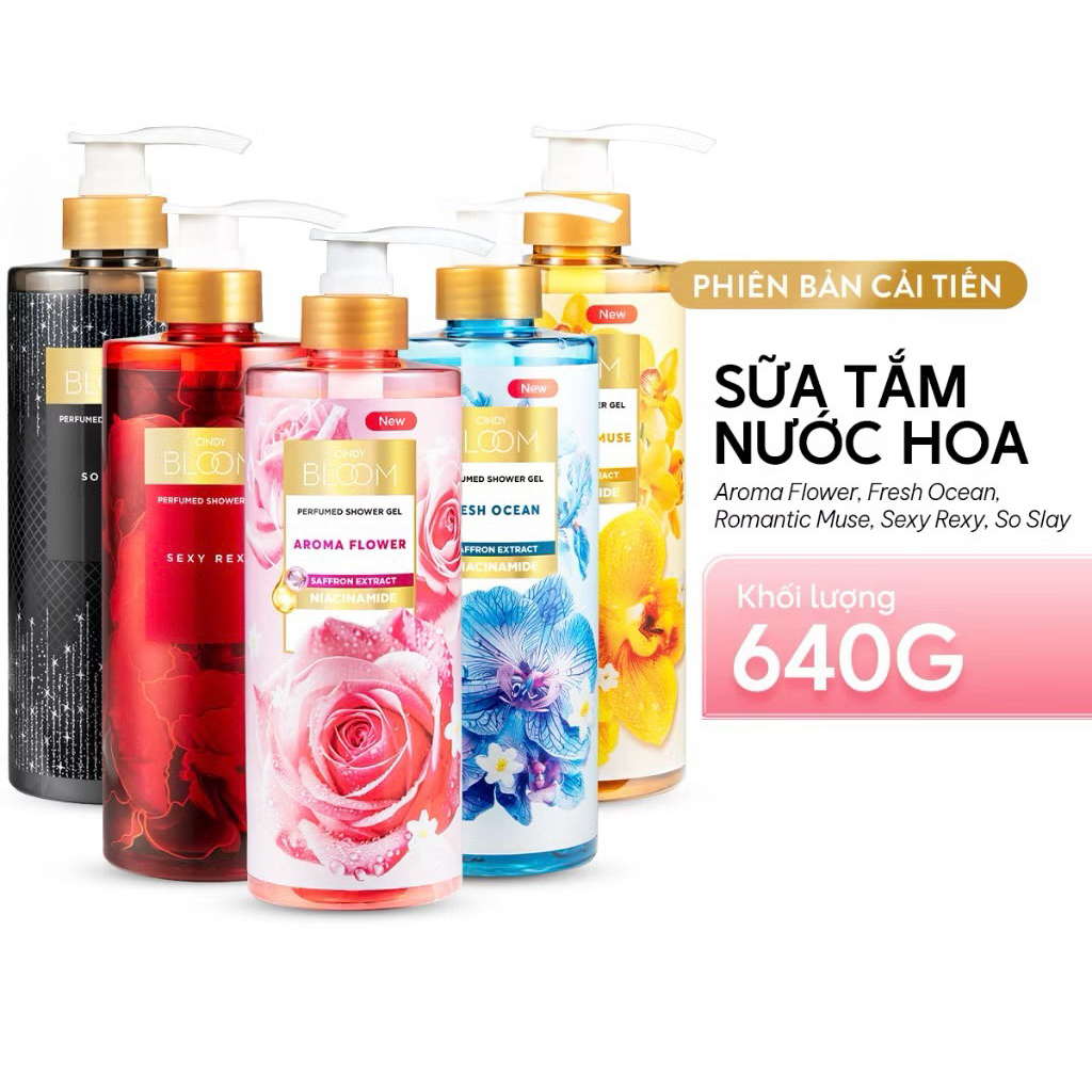 Sữa Tắm Nước Hoa CINDY BLOOM Hương Thơm Ngọt Ngào, Nữ Tính, Làm Sạch Dịu Nhẹ Chai 640g