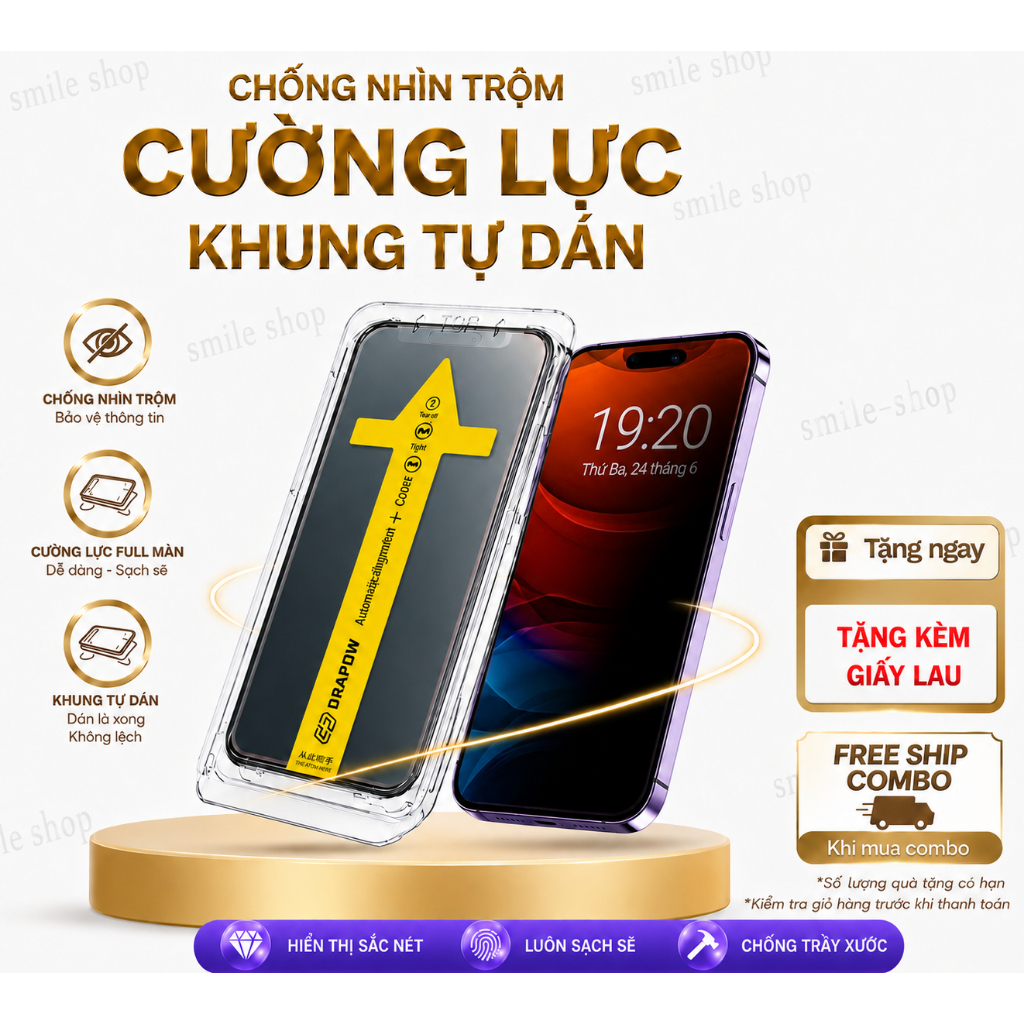 Kính cường lực iphone chống nhìn trộm khung tự dán tự rút bụi Baikô ip x/xsmax/11/12/13/14/15/16/17/pro/promax/plus - ảnh 4