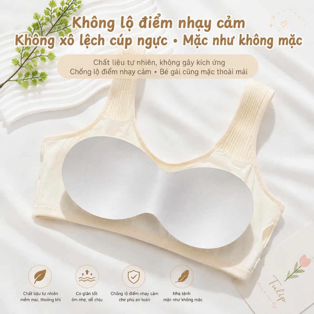 Áo lót lá bé gái dậy thì cotton gân mềm mại thoáng khí co giãn 4 chiều cho học sinh [A161]