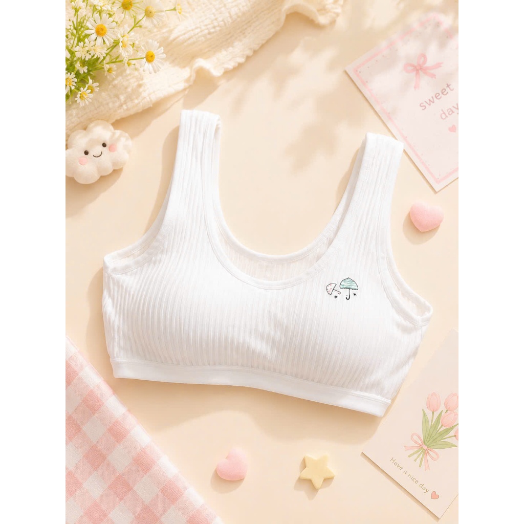 Áo lót lá bé gái dậy thì cotton gân mềm mại thoáng khí co giãn 4 chiều cho học sinh [A161]