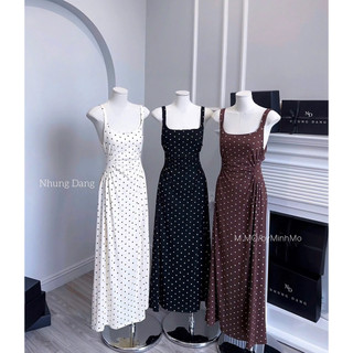 Váy Thun Body Maxi 2 Dây Chấm Bi Nhún Eo Chuẩn Nhung Đặng