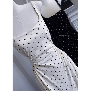 Váy Thun Body Maxi 2 Dây Chấm Bi Nhún Eo Chuẩn Nhung Đặng