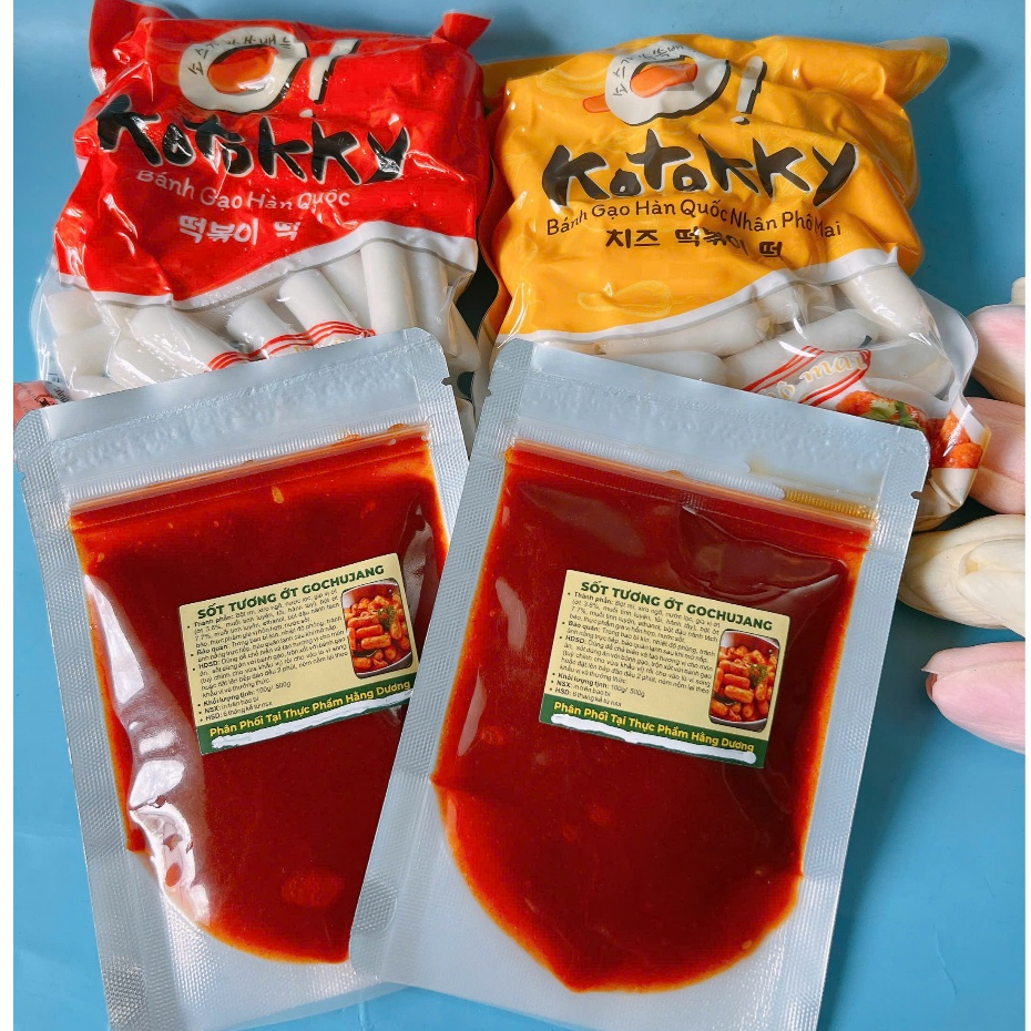 Combo 500g bánh gạo KoTokky+ 500g bánh gạo nhân phô mai +200g sốt Hàn Quốc