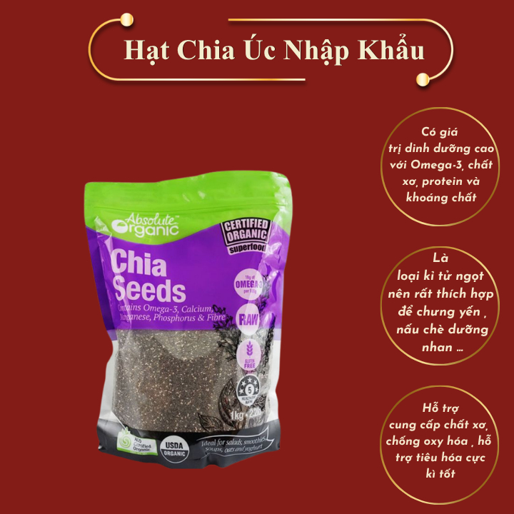 Hũ 50 gram Hạt Chia Úc  Absolute Chuẩn Organic Chất Lượng Sạch Đều Đẹp Ăn Kiêng Nấu chè