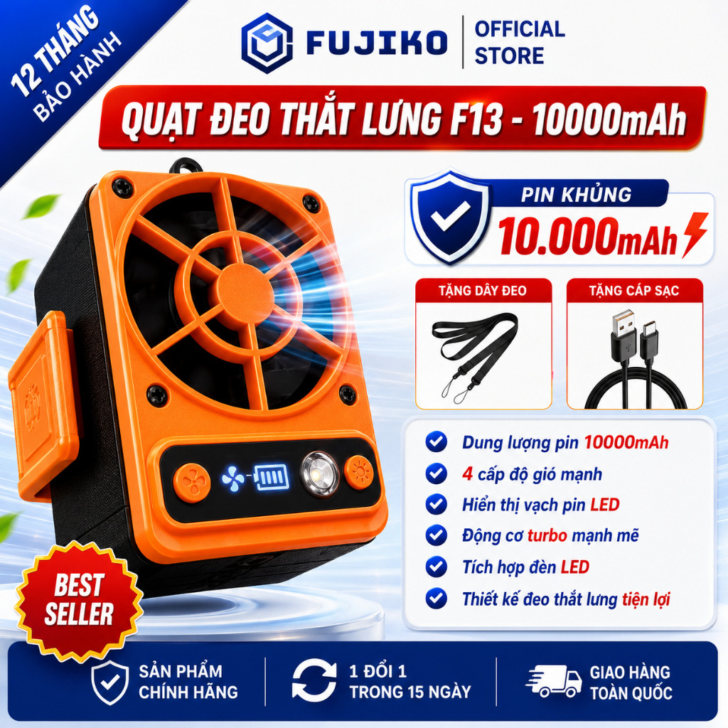 [Hỏa Tốc HN] Quạt Đeo Thắt Lưng FUJIKO F17/F13/F18: Quạt Điều Hòa Mini Pin Khủng Gió Phản Lực Mạnh