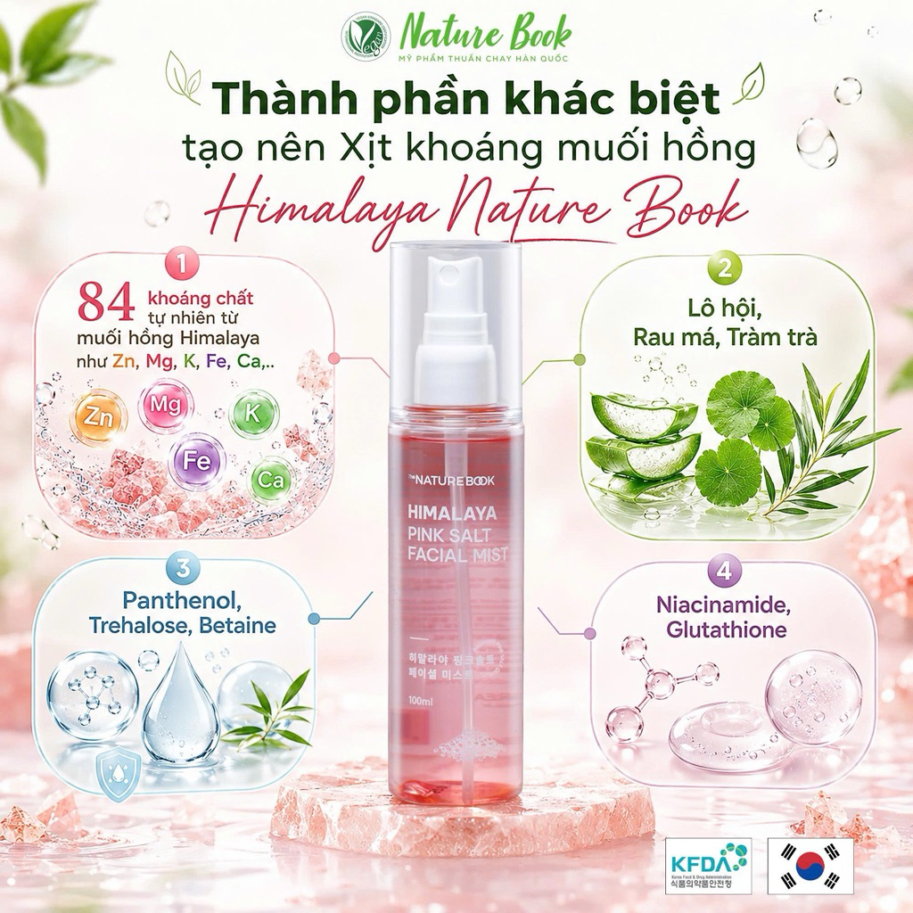 Xịt Khoáng Muối Hồng Himalaya Cấp Ẩm Khoá Nền Dưỡng Da Căng Bóng Nature Book Hàn Quốc 100ml