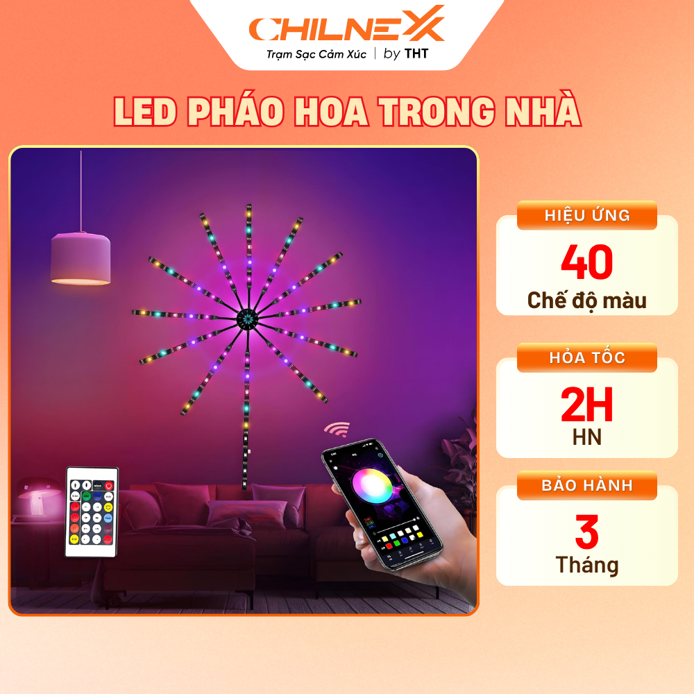 Đèn LED Pháo Hoa Trong Nhà CHILNEXX Đèn decor nháy theo nhạc sử dụng app trang trí noel tết giáng sinh
