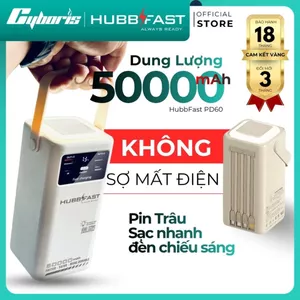 Sạc dự phòng 50000mAh/22.5W/12V HUBBFAST-PD60,Sạc nhanh,dây sạc tiện lợi, BH 18 tháng