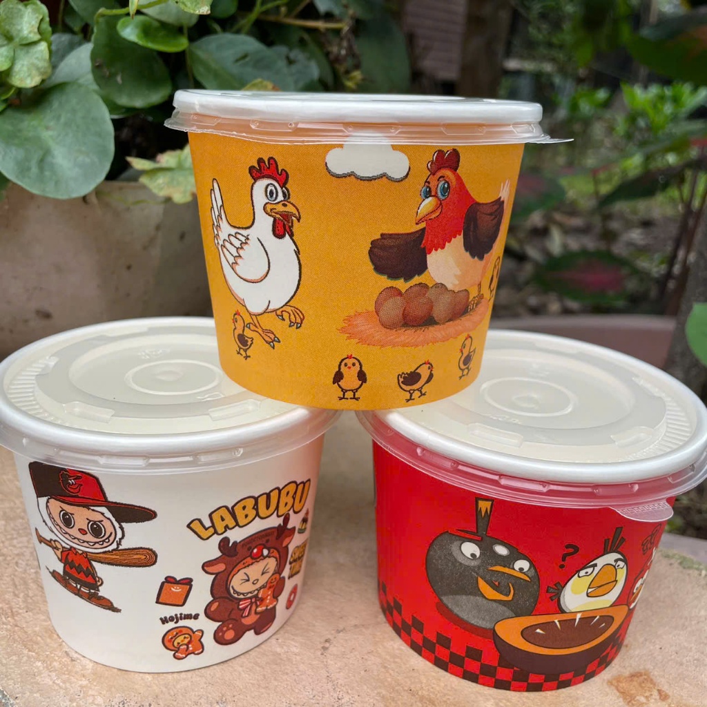 50 Tô Bát Giấy 360ml ,480ml Có Nắp, In Họa Tiết Siêu Đẹp Dùng 1 Lần Đựng Kem, Cháo Dinh Dưỡng