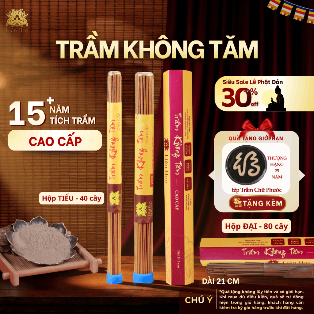 Trầm Không Tăm Liên Hoa Cao Cấp | 10gr-20gr | 21cm Liên Hoa – Tự Nhiên, Sạch Thơm, Ít Khói