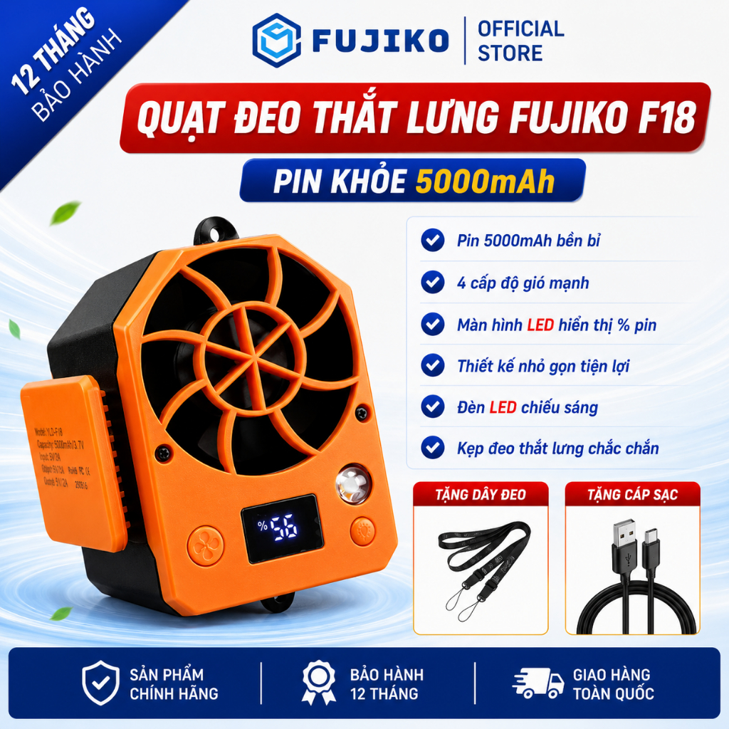 [Hỏa Tốc HN] Quạt Đeo Thắt Lưng FUJIKO F17/F13/F18: Quạt Điều Hòa Mini Pin Khủng Gió Phản Lực Mạnh