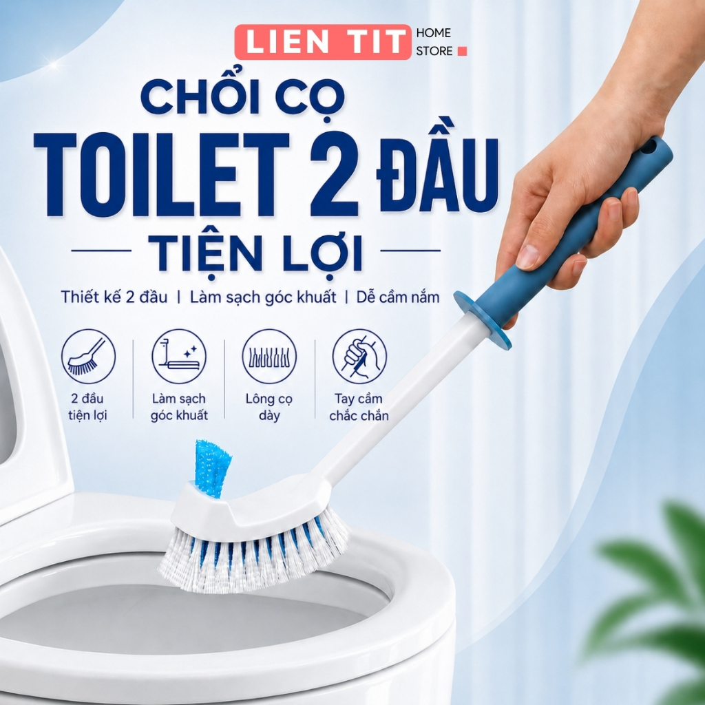Cọ Bồn Cầu Chổi Cọ Toilet 2 Đầu Nhà Tắm Tiện Lợi, Dụng Cụ Chà Nhà Vệ Sinh Chất Liệu Nhựa Cao Cấp