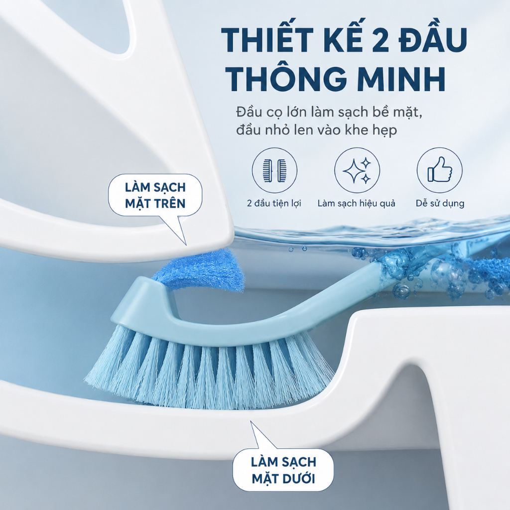 Cọ Bồn Cầu Chổi Cọ Toilet 2 Đầu Nhà Tắm Tiện Lợi, Dụng Cụ Chà Nhà Vệ Sinh Chất Liệu Nhựa Cao Cấp