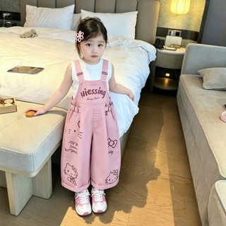 Bộ Yếm Lửng Bé Gái In Hình Hello Kitty Phối Áo Ba Lỗ Cam Cho Bé 17-42Kg