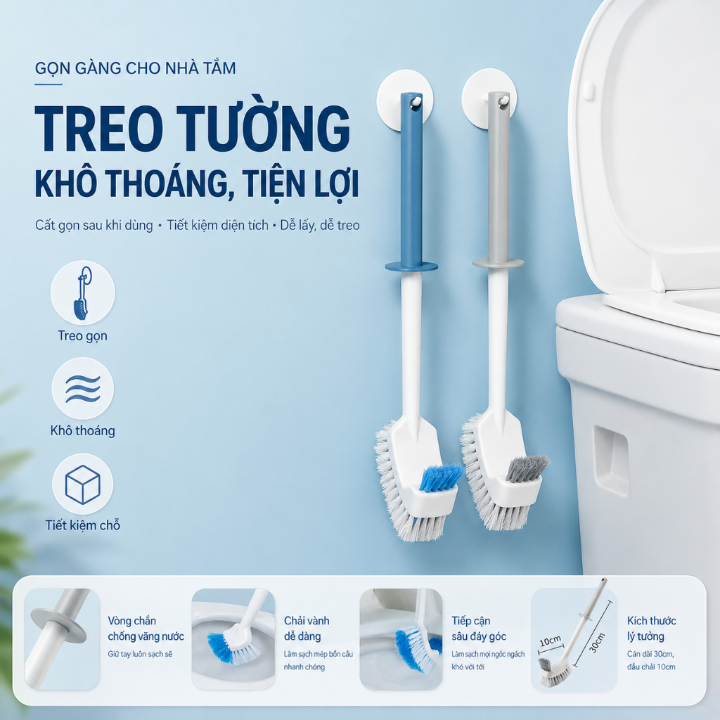Bàn Chải Cọ Toilet Hai Đầu, Len Lỏi Từng Khe Rãnh, Dụng Cụ Cọ Vệ Sinh Bồn Cầu, Nhà Tắm, Tay Cầm Dài