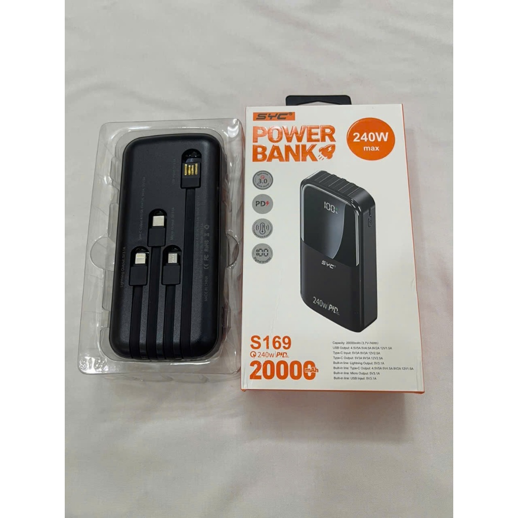 Pin Sạc Dự Phòng SYC S169 20000mAh Công Suất 240W Hỗ Trợ Sạc Nhanh PD Màn Hình Số