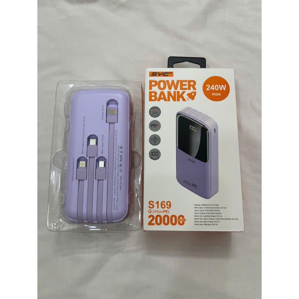 Pin Sạc Dự Phòng SYC S169 20000mAh Công Suất 240W Hỗ Trợ Sạc Nhanh PD Màn Hình Số