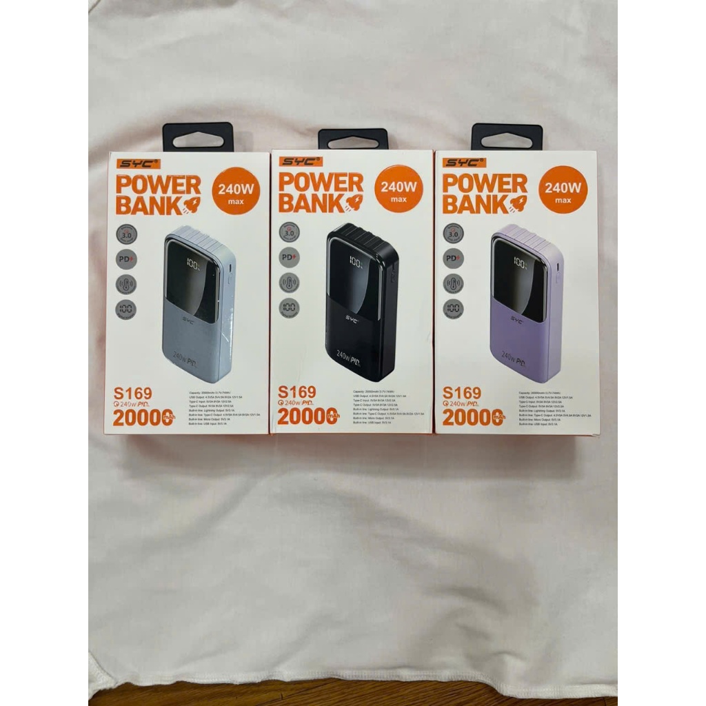 Pin Sạc Dự Phòng SYC S169 20000mAh Công Suất 240W Hỗ Trợ Sạc Nhanh PD Màn Hình Số