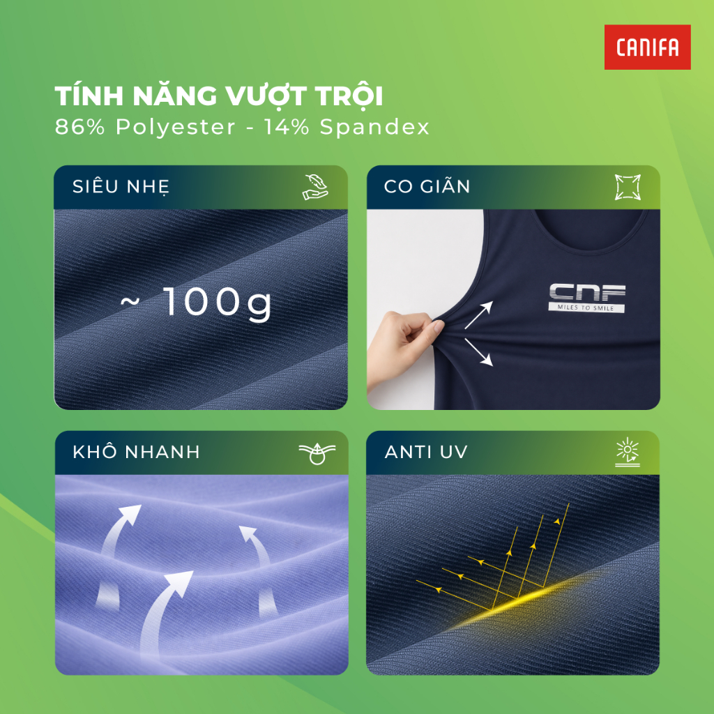 Áo ba lỗ thể thao nam CANIFA áo active tập luyện chạy bộ chất liệu thoáng khí thấm hút 8TA26S002