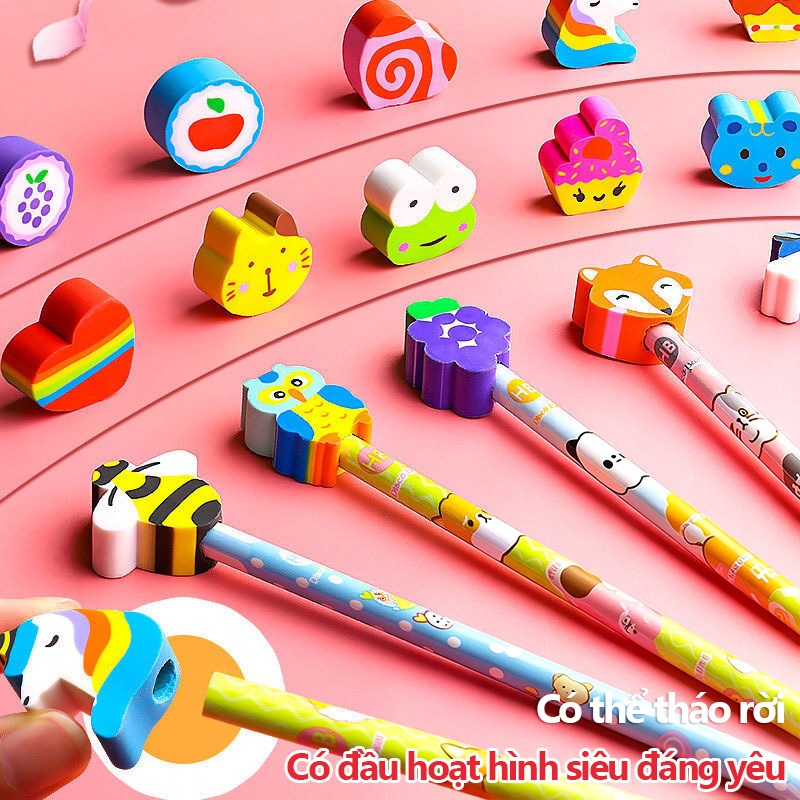 Bút Chì Cute Cho Bé Lớp 1 Học Tập Luyện Chữ HB, Chất Liệu Gỗ Cao Cấp, Đầu Tẩy Hoạt Hình Ngộ Nghĩnh, Dụng Cụ Học Tập Tiện